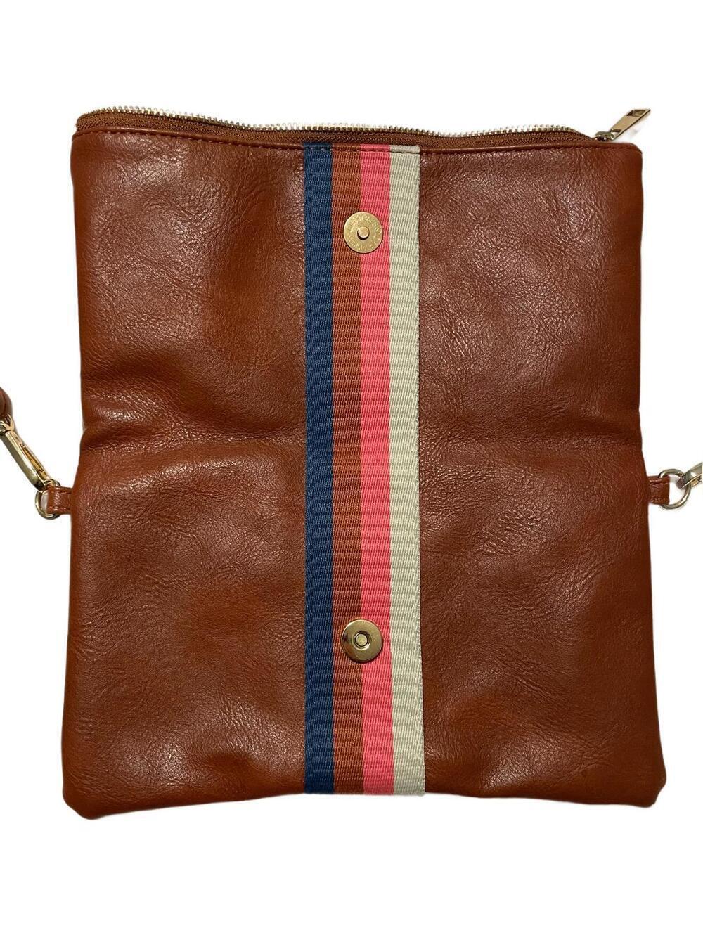 Aspen Lane, Cognac + Multi Stripe Vegan Crossbody, Belt Bag + Clutch - Picture 4 of 5